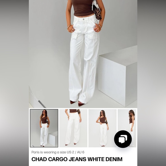 Princess Polly Chad Cargo Jeans White Denim pants size 6 - Picture 3 of 5